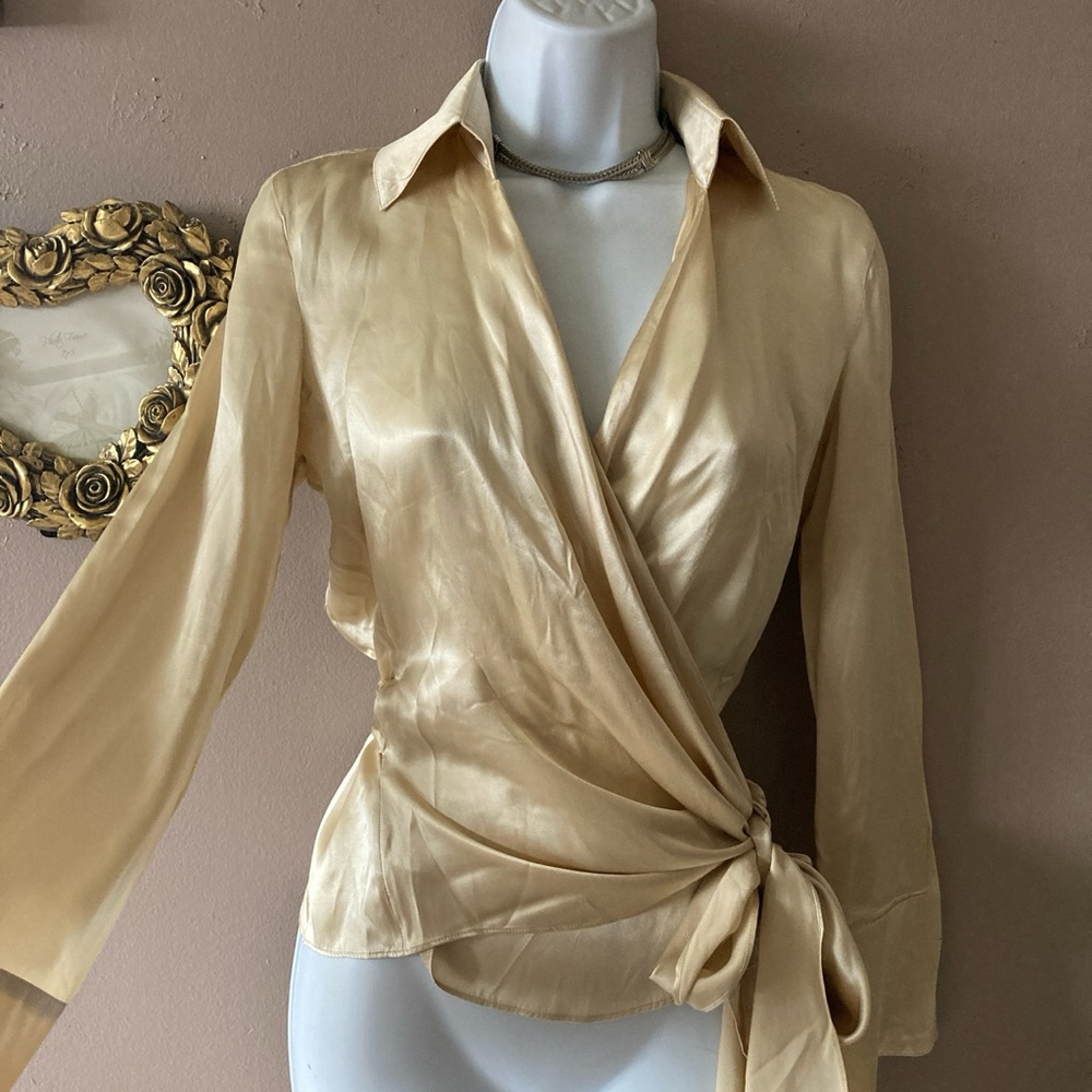Satin Elegant Cream Wrap Blouse